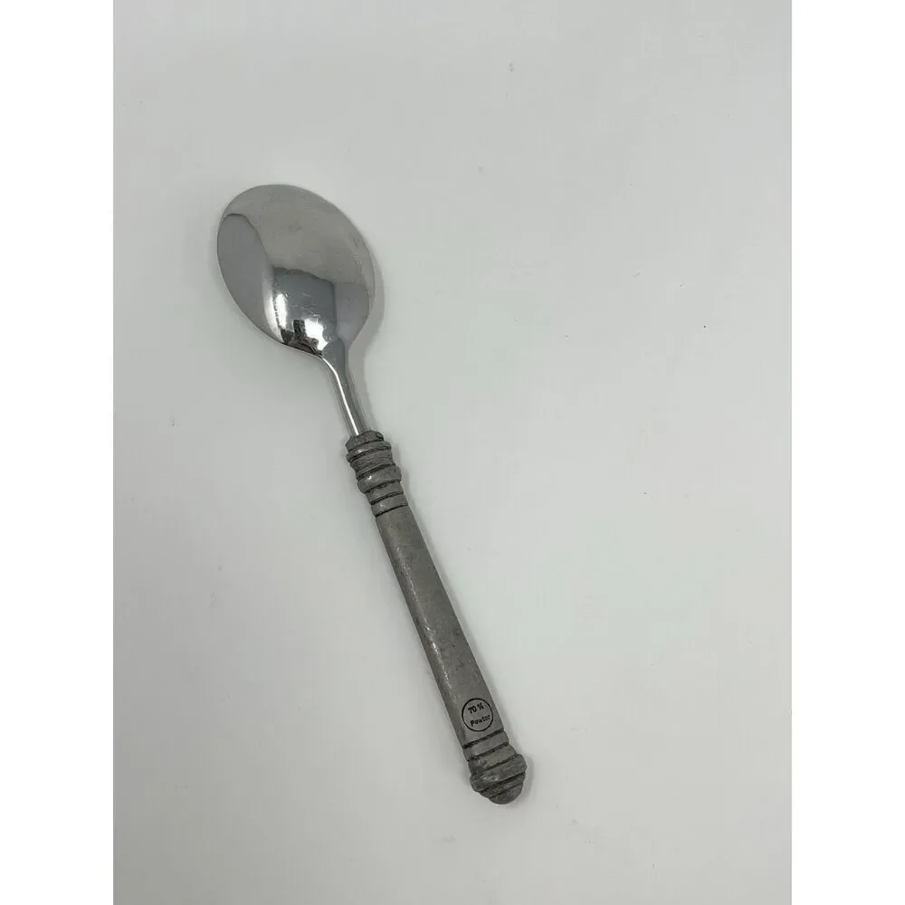 Pottery Barn 70% PEWTER Banded Handle & 18/8 Stainless Teaspoon 7 3/8”